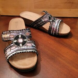 White Mountain Blinker sequin embellished wedge slide sandal shoe